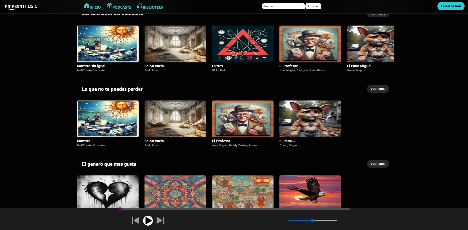 Interfaz del Reproductor de Música similar a Amazon Music